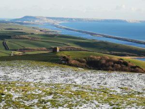 View of Chesil Beach from Abbotsbury.